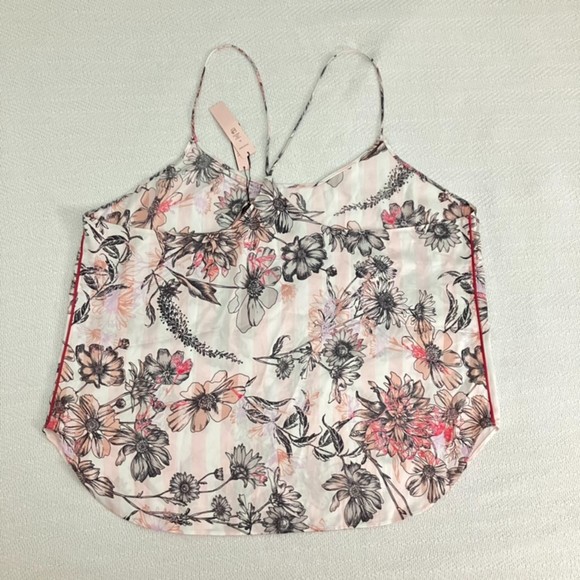 Victoria's Secret XL Satin Racerback Cami Pajama Top Sleepwear Pink Floral Strip - Picture 4 of 8